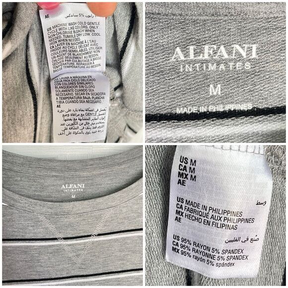 ALFANI Women's Ultra Soft Striped Nightgown Medium Heather Gray Pajama PJs - Picture 5 of 16